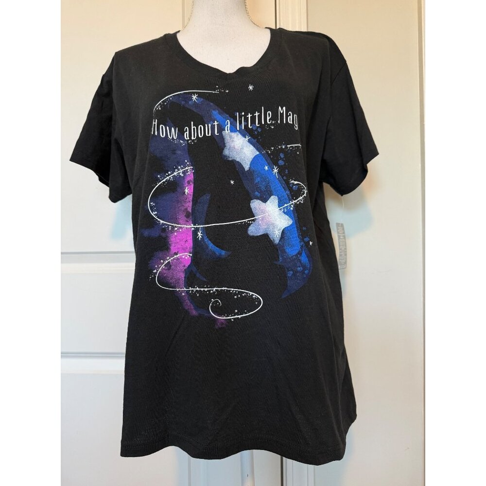 Disney XL "How About A Little Magic" Black T-Shirt 100% Cotton Sorcerers Hat NWT